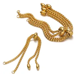 3Pcs Stainless Steel Gold Color Adjustable Slider Chain for DIY Jewelry Making Loops Connector Charms Bracelets