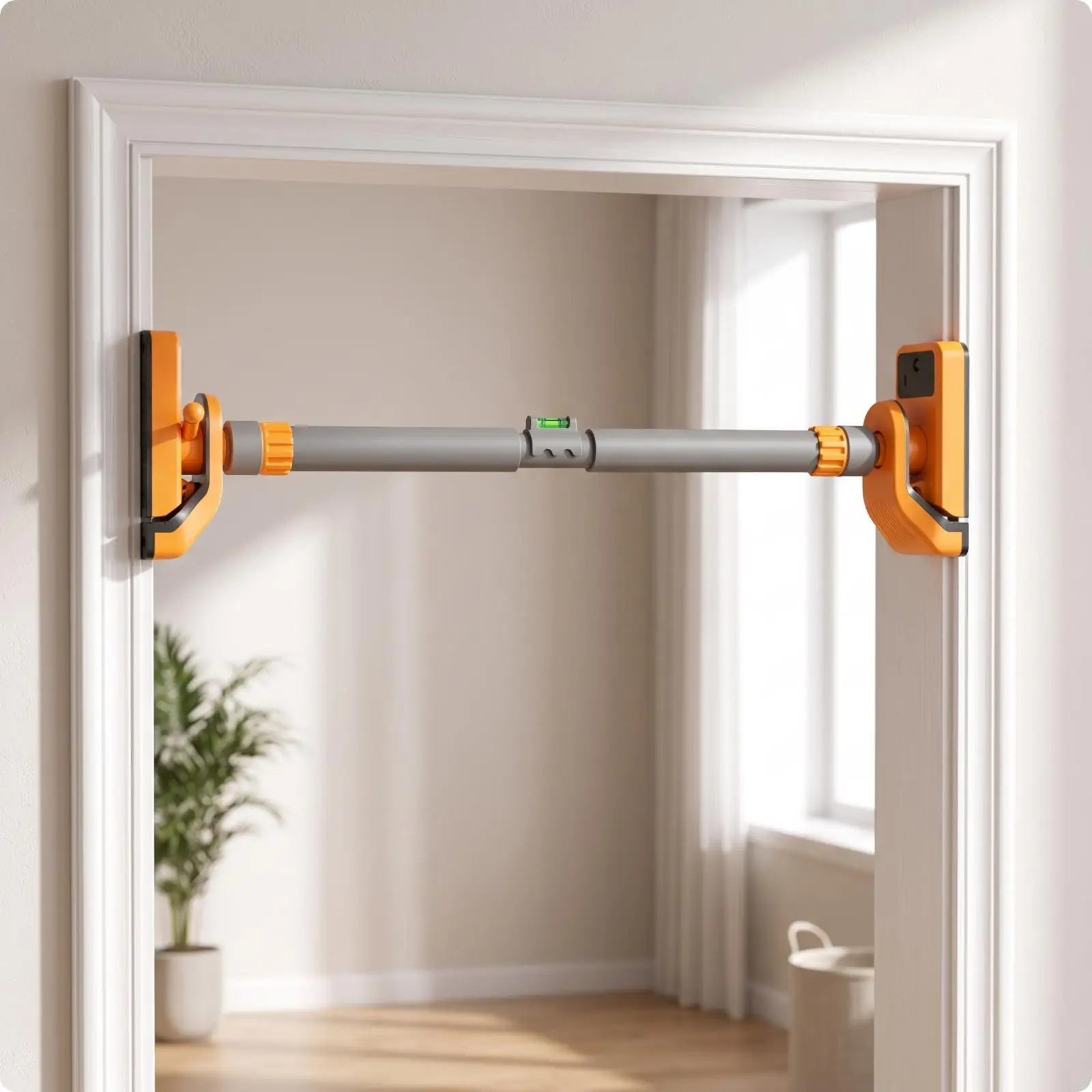 Indoor Doorway Pull Up Bar for Home Gym Exercise Equipment Portable Chin Up Bar with Bubble Alignment Tool and Rubber Pads