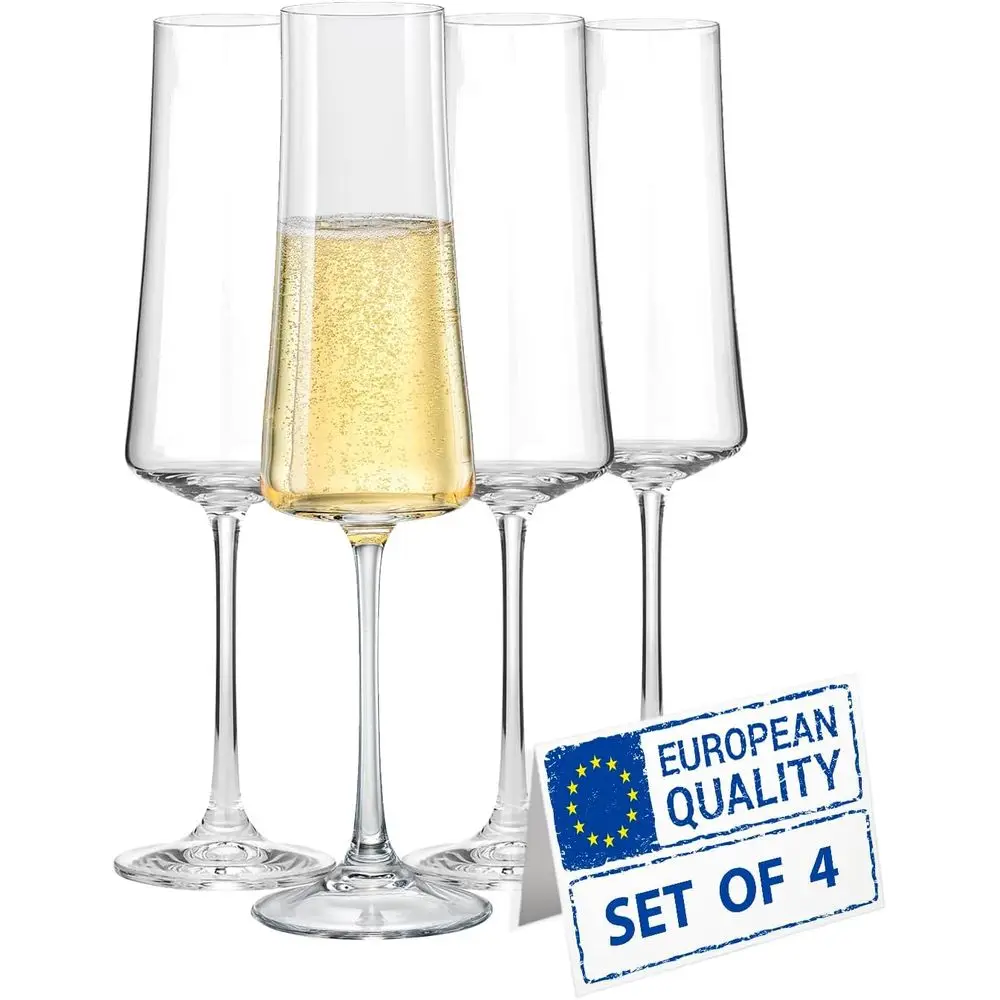 

Set of 4 Champagne Lutes | 7.1oz Hand-Blown Crystal Glasses | Elegant Toasting Glasses for Weddings & Celebrations