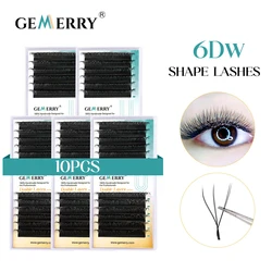 Gemerry 6D W Shape Eyelash Extensions Two Tips Premade Volume Fans 10pcs Wholesale Eyelashes Natural Individual Lashes Clusters