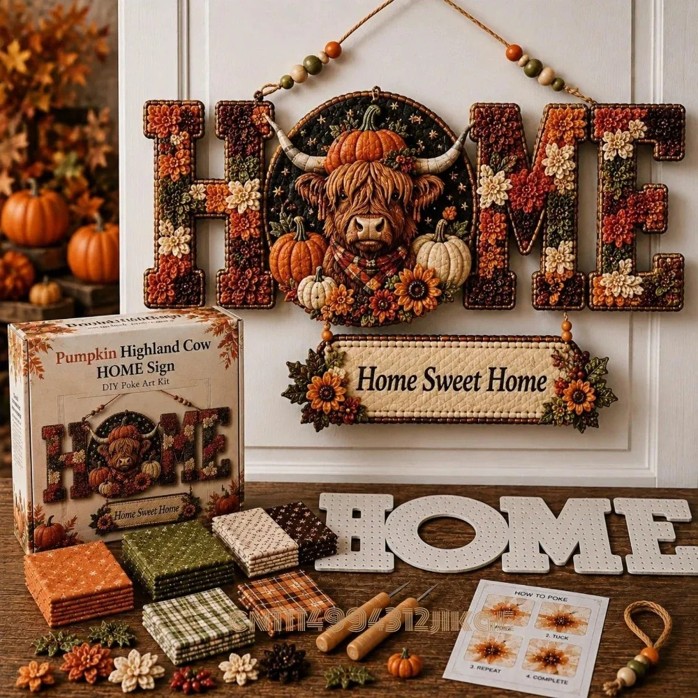 Creative DIY Fabric Poke Art Home Sign Kit, 3D Fabric Poke Art Kit for Adults, No-Sew Craft Kit with Fabrics Pieces, Fall and Ha