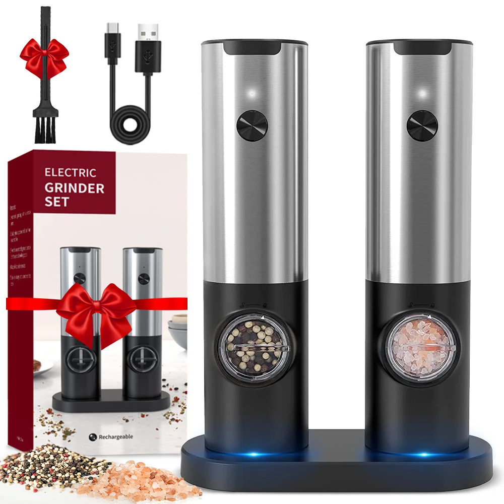 Electric Salt Grinder Set Automatic Rechargeable Salt and Pepper Grinder Adjustable Coarseness Pepper Grinder Kitchen Tools Gift