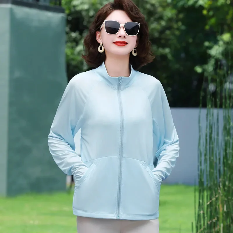 2026 Summer New Sunscreens Jacket Women UV Protection Middle-Aged Elderly Outwear Ice Silk Sun-Protective Coat Short Female Tops