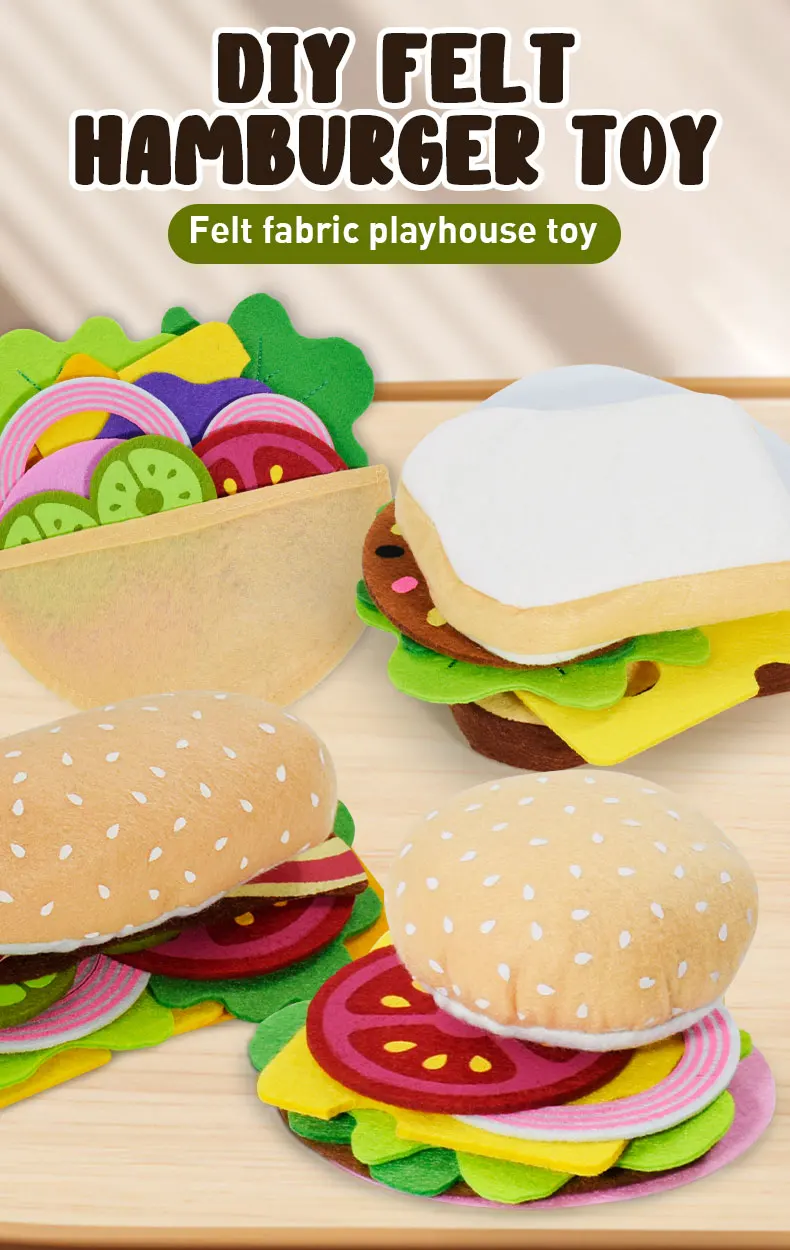 28PCS Filz Lebensmittel Burger Sandwich Lebensmittel Set Kinder Pretend zu Spielen Lebensmittel Sandwich Spielzeug kinder Küche Rolle Spielen geschenke – Detail 1