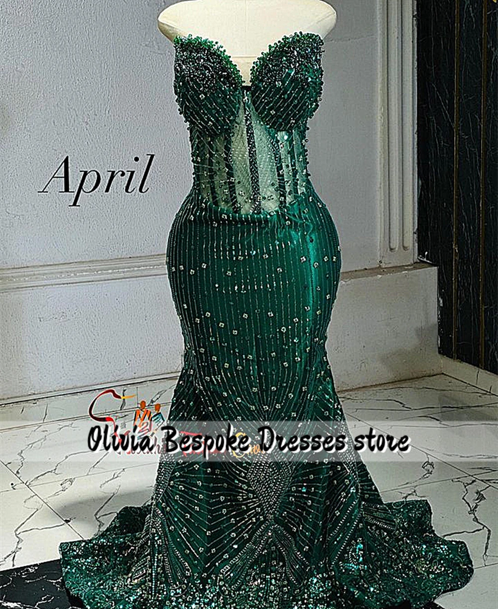 Newfangled Dark Green Aso Ebi Prom Dress Mermaid Beaded Rhinestones Elegant Party Dresses Women 2025 African Cocktail Customized image 2