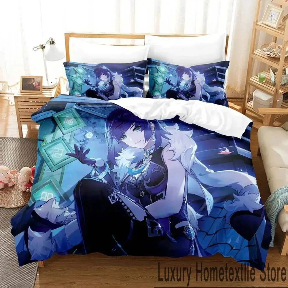 

3D Print Anime Game Yelan Genshin Impact Bedding Set Boys Girls Twin Queen King Size Duvet Cover Pillowcase Bed boys Adult