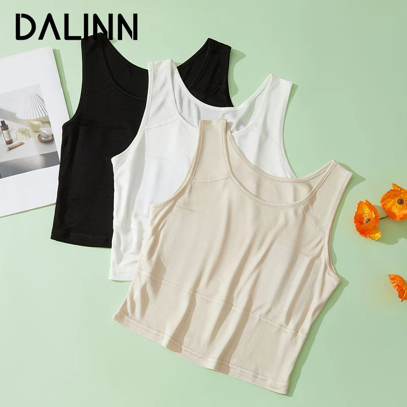 

Woman Short Tanks, 23%Silk 77%Viscose, Cozy Crop Top, Solid Basic 2024 Spring Summer Knitted Vest, DALINN