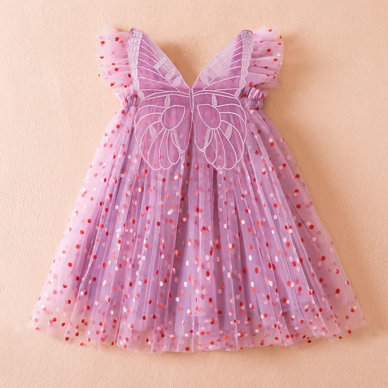 Baby Girl Clothes Fluffy Mesh Tutu Suspender Dresses Polka Dot Flying Sleeves Princess Dress Toddler Birthday Party Vintage Wear