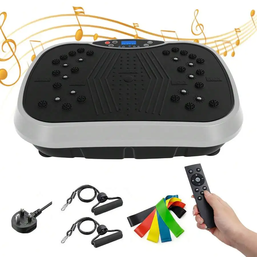 Portable Vibration Plate Machine, Full-Body Workout Vibration Platform With Bluetooth, Resistance Bands And Yoga Straps For Weight Loss, Body Shaping & Recovery