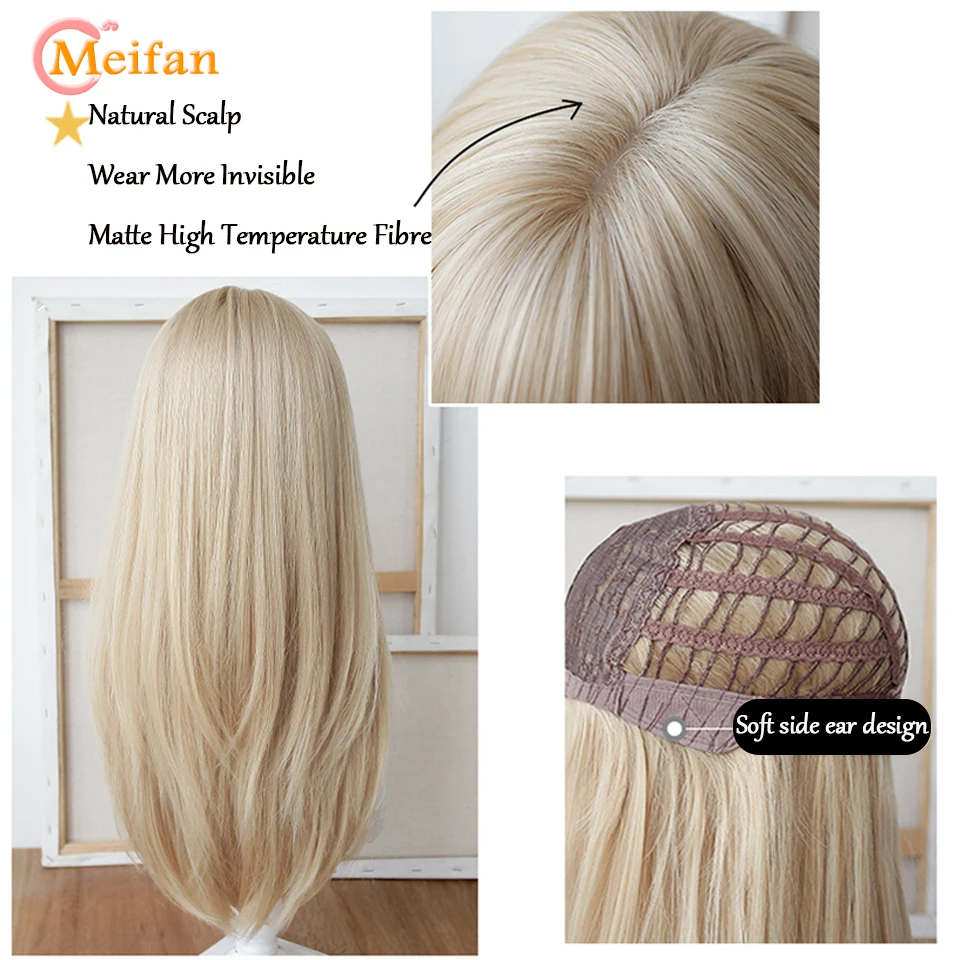 MEIFAN Synthetic Long Straight Lolita Wig with Bangs Wig Girl Cute Ombre Pink Blonde Black Cosplay Party Halloween Harajuku Wig