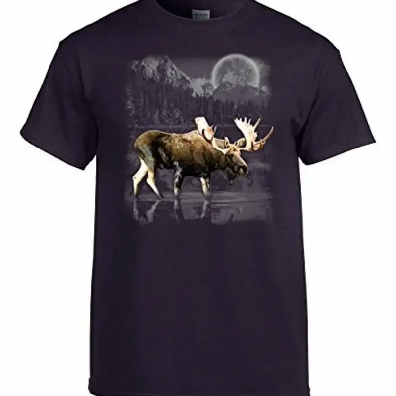 Moose Wilderness Moonlight Mountains T Shirt BlackBerry
