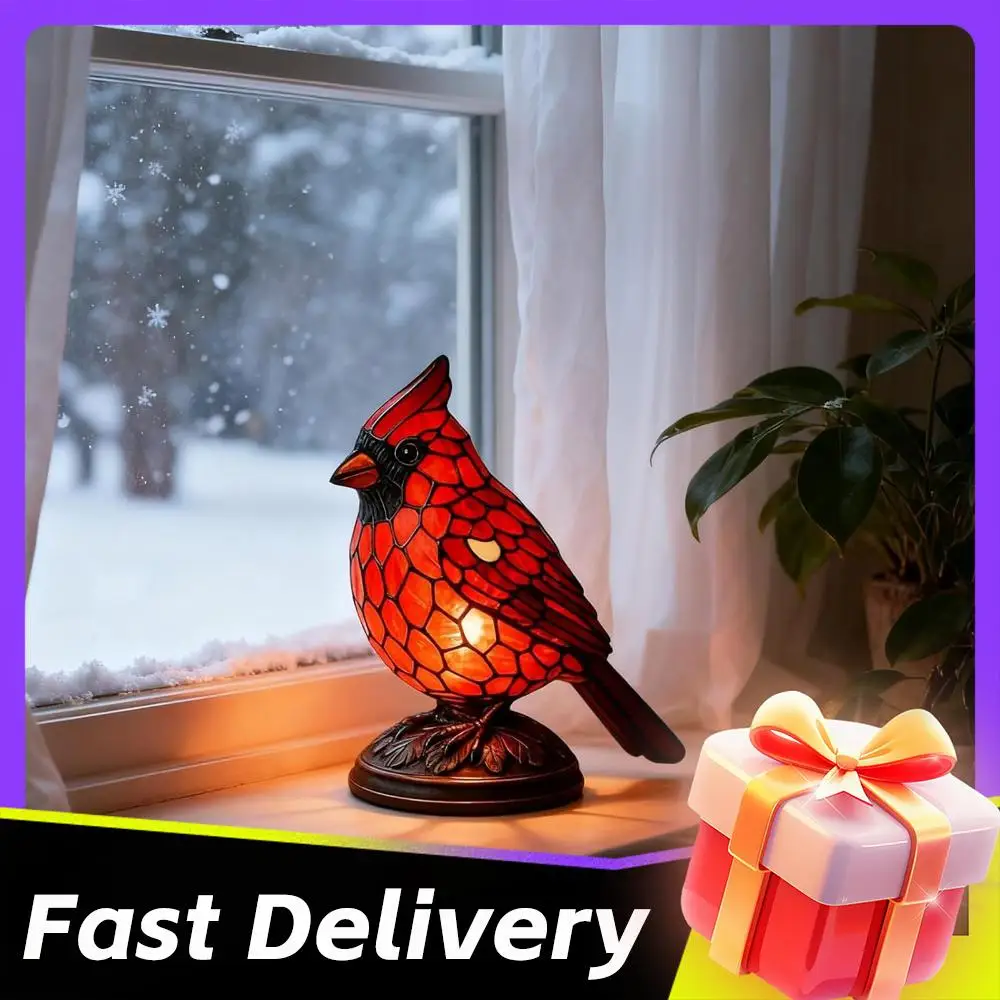 Desktop Red Brid Art Night Light Ornaments Bird Series Decoration Cardinal Lamp Decorative Red Bird Table Lamp Art Decor Light