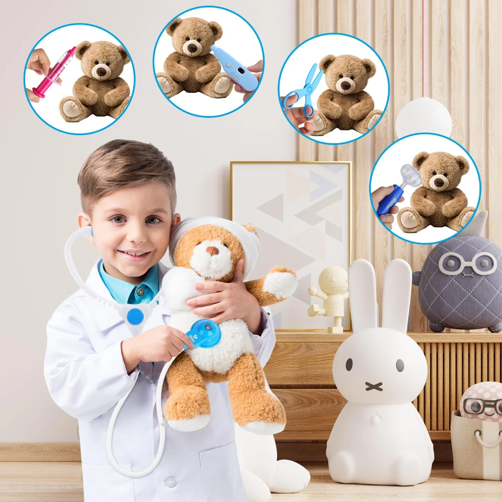 Set De Juguetes De Médico Para Niños – Incluye 2 Batas, 2 Gorros Y 1 Estetoscopio Real – Juego De Rol De 3 A 6 Años – Regalo De Cumpleaños