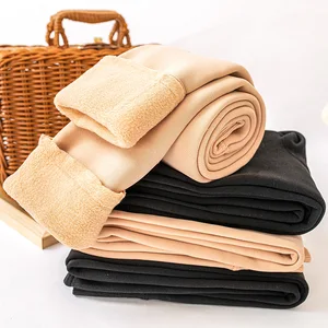 جوارب طويلة نسائية أحادية اللون عالية الخصر ، طماق شتوية دافئة ، طماق مخملية سميكة ، جوارب مطاطية من الفراء الأسود أعلى 8 جوارب طويلة جلدية سوداء - رقم 2