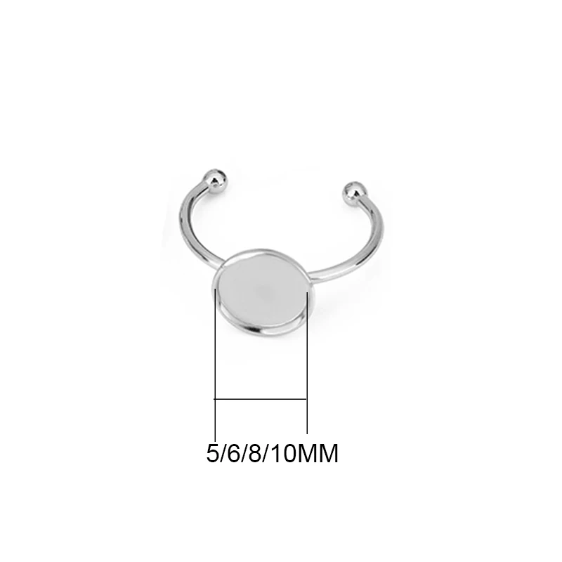 5pcs Stainless Steel Ring Settings Cabochon Tray Adjustable 5 6 8 10 mm PVD Never Fade Cameo Base For Jewelry Findings Making