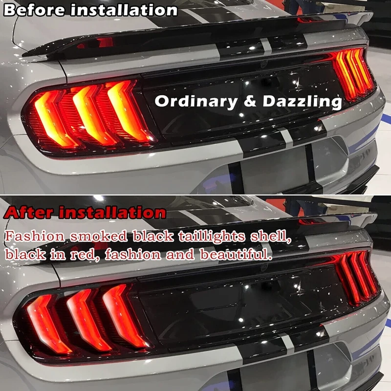 6Pcs Smoked Lamp Shell Car Tail Light Cover Decoration Accessories Fit for Ford Mustang 2015+