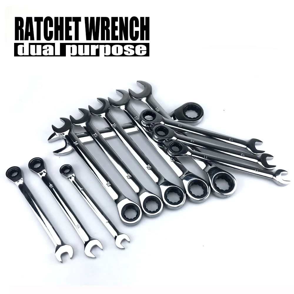 12-Piece Ratchet Wrench Bag Fixed Head Dual-Use Plum Blossom Labor-Saving Ratchet Set