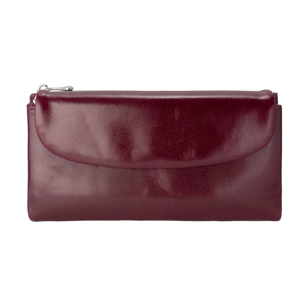 Tempat Kartu RFID Tas Dompet Kulit Asli Dompet Kulit Sapi Lilin Minyak Lembut Tas Clutch Kulit Sapi Panjang Wanita