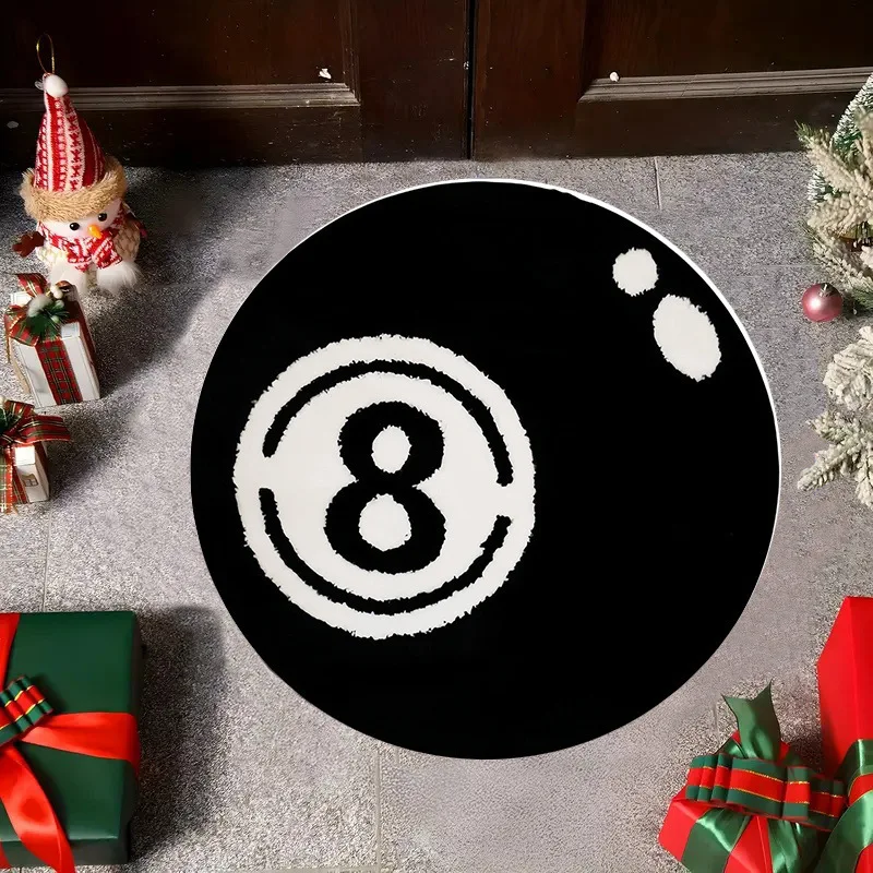 

Black 8 Ball Round Doormat, Flannel Bathroom Kitchen Rug, Non-Slip Absorbent Floor Mat for Indoor Outdoor, Home Decor