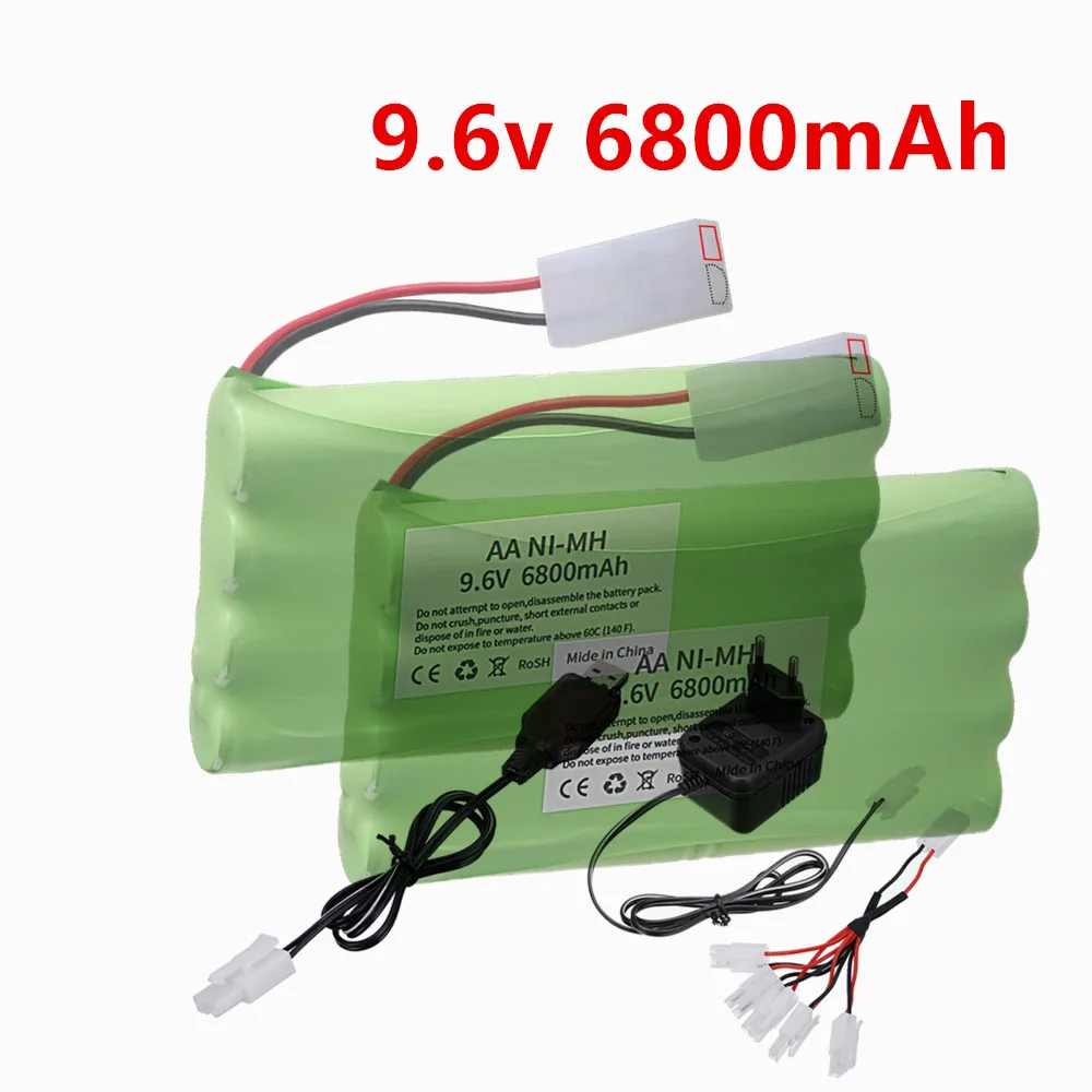 2026 6800mAh 9.6v Ni-MH Battery Pack and 5-in-1 Charge Cable (Tamiya plug) Aa 9.6v NiMH Batteries For Rc toys Car Truck Parts