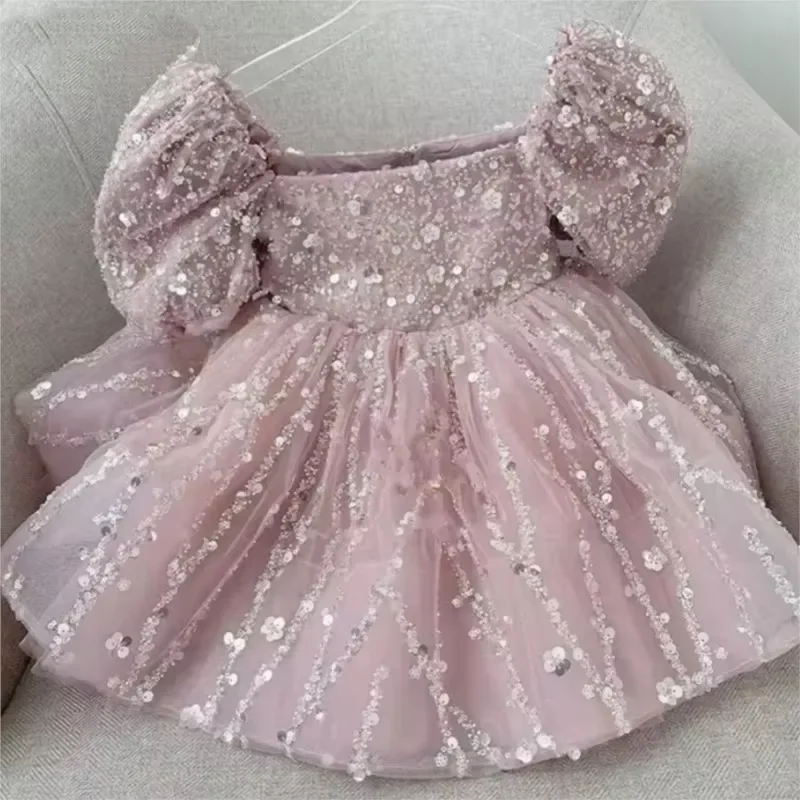 girls-puff-sleeve-sequin-embellished-tulle-dress-formal-party-wedding-flower-girl-birthday-costume