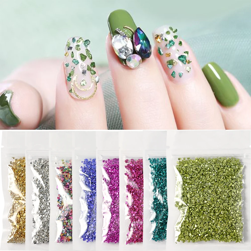 20g Irregular Crushed Glass Stones Nail Charms Metallic Crystal Broken Stone for DIY Jewelry Making Filling Nail Art Decoration