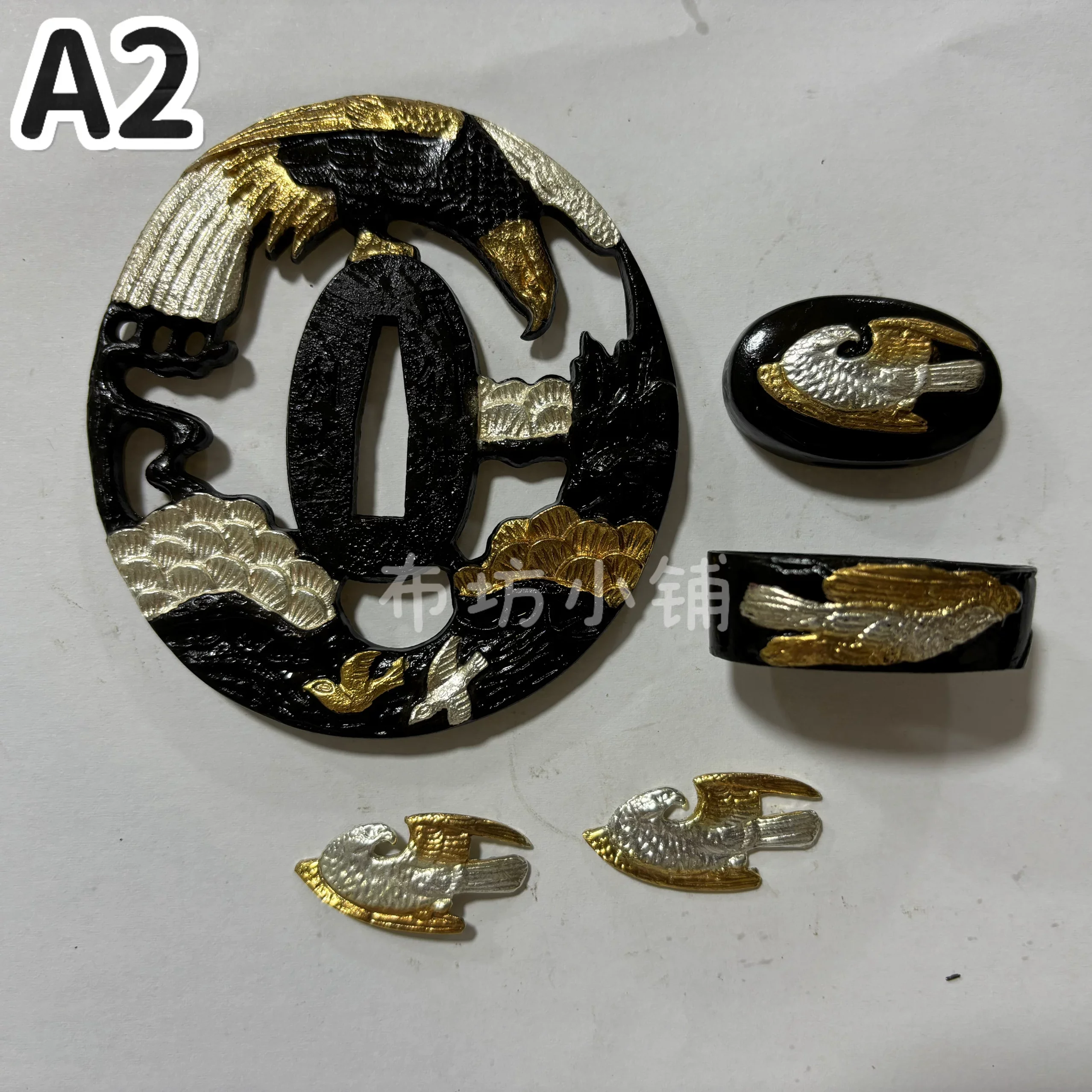 Quality Katana Sword Fittings Set of Gilded Brass Copper Tsuba Kuchi Kashira & Seppa for JP Katana Tachi Wakizashi Iaido Sword