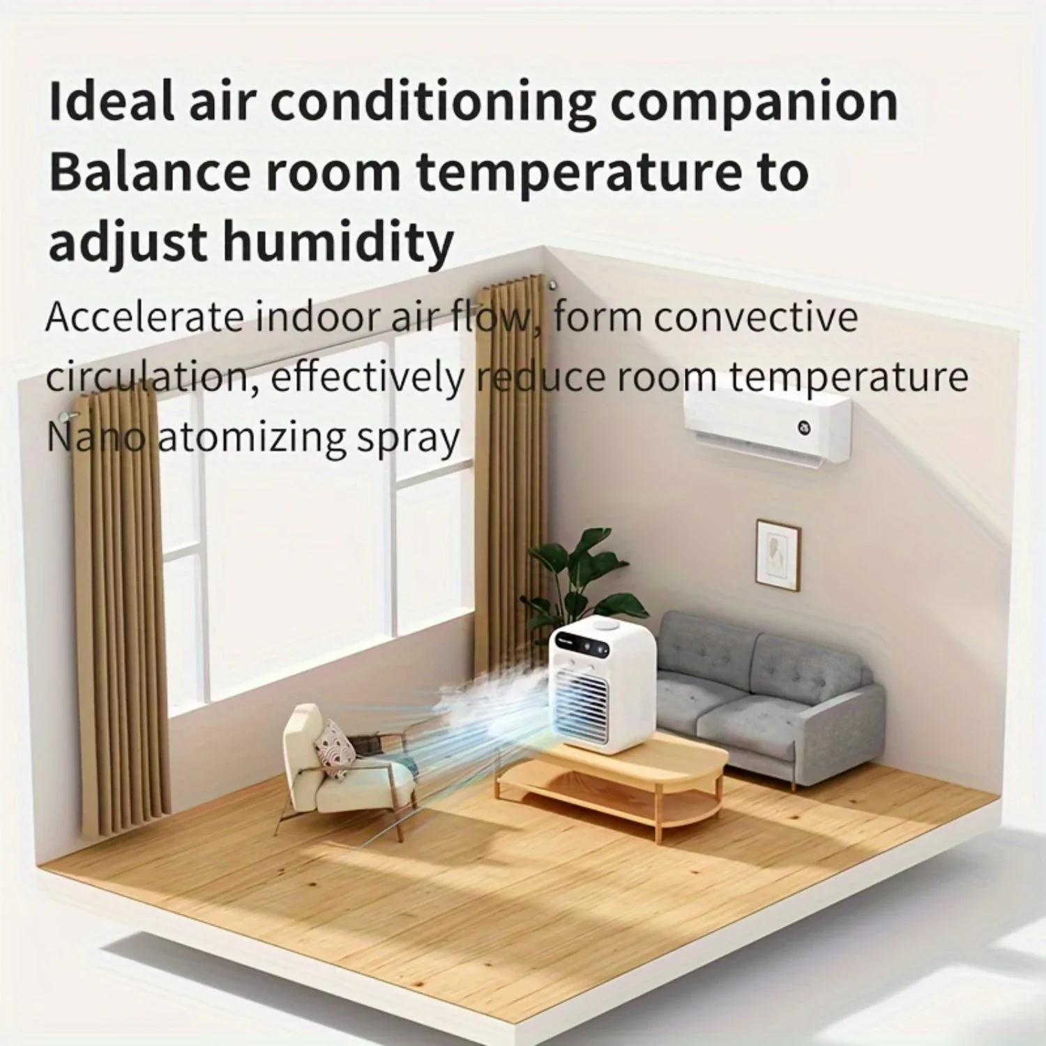1pc, Mini Air Conditioner Fan - Compact USB-Powered Spray Design, Ultra-Compact and Portable, Small yet Powerful Desktop Fan for