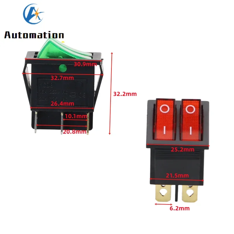1PCS KCD8 6PIN 16A 250V 20A 125V Double Light Switch Rocker Switch Waterproof ON-OFF KCD6 Latching Boat Power Switch