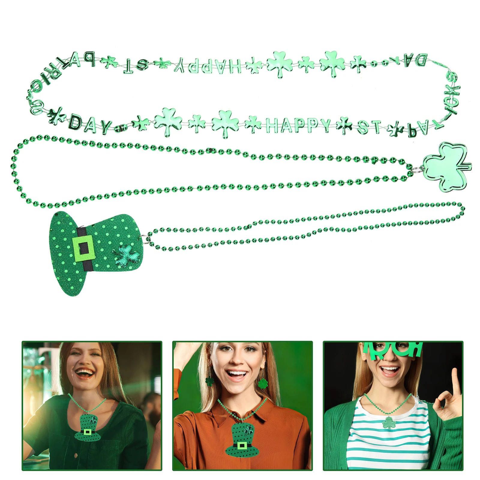

Plastic Bead String Necklaces Green Color St Patrick Day Decor Gifts Home Bar Restaurant Party Favors Accessories Women