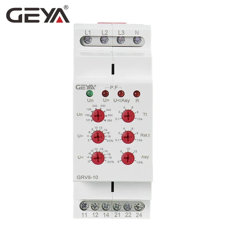 GEYA GRV8-10-relé de monitoreo de voltaje trifásico, 36mm de ancho, con tiempo de reinicio, 0,1 s-10s, nuevo