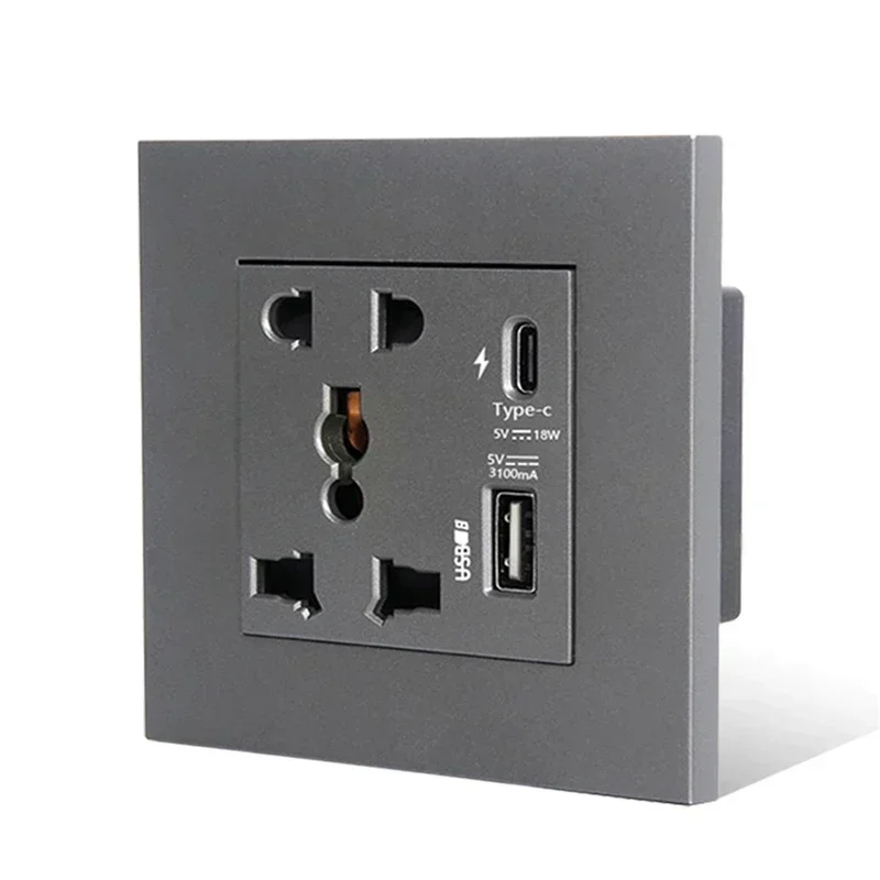 Universele 18W Type-C snel opladen 5-pins stopcontact, UK Wall stopcontact met USB-oplader, witte slimme dubbele stopcontact