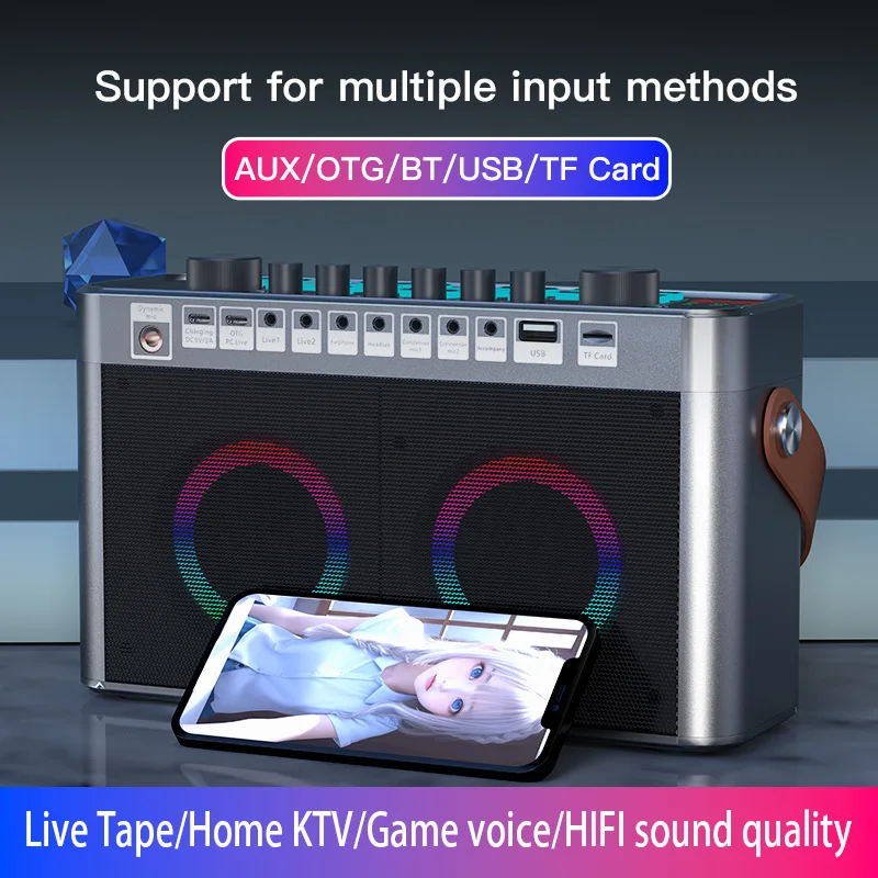 Imagem -06 - Microfone sem Fio Portátil Live Sound Card Bluetooth Speaker Integrado Máquina k Song Equipamento tv Projetor Casa Ktv Áudio