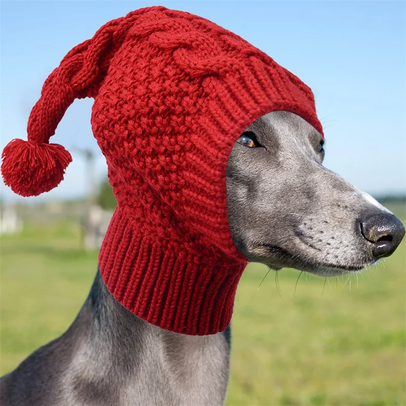 Dog Red Knitted Hat Solid Color Puppy Winter Beanie Hat Warm Pet Caps for Cold Weather Outdoor Daily Whippet Dog Accessories