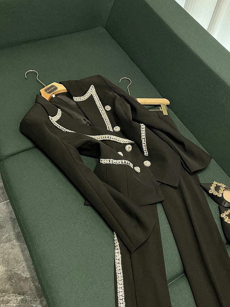 New Faion Star Diamond Embedded Double Row Button Slim Fit Suit Jaet And Pants Set Ele Women's Spring Collection