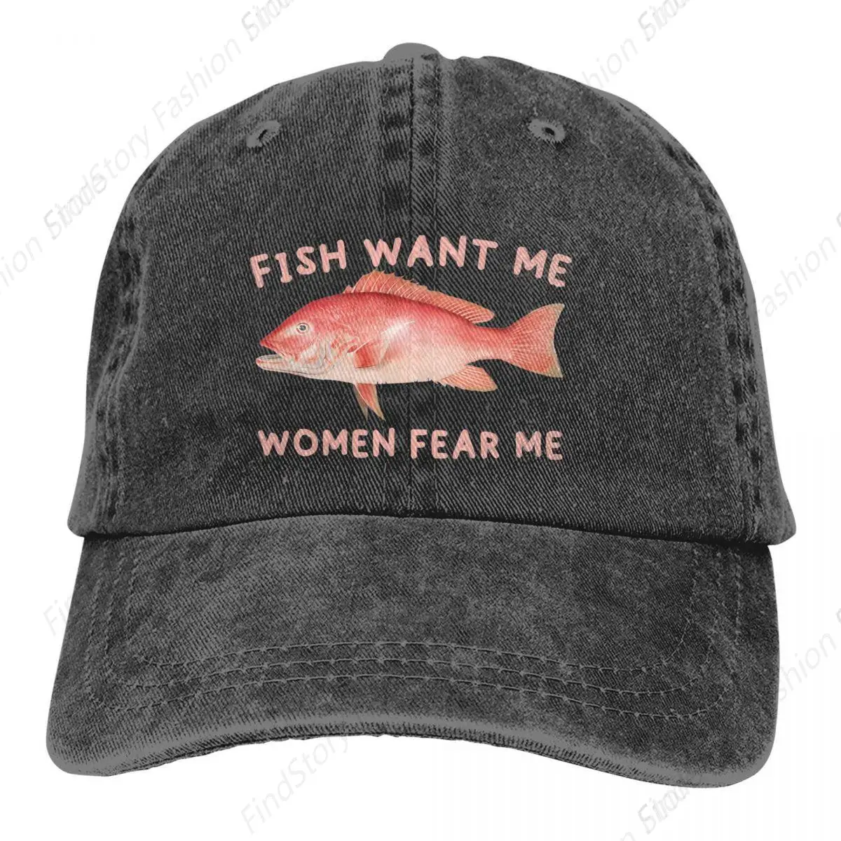 Fish Want Me Women Fear Me Classic Baseball Cap Unisex Vintage Trucker Denim Hat Adjustable Cowboy for Men Women Casual Hip-hop