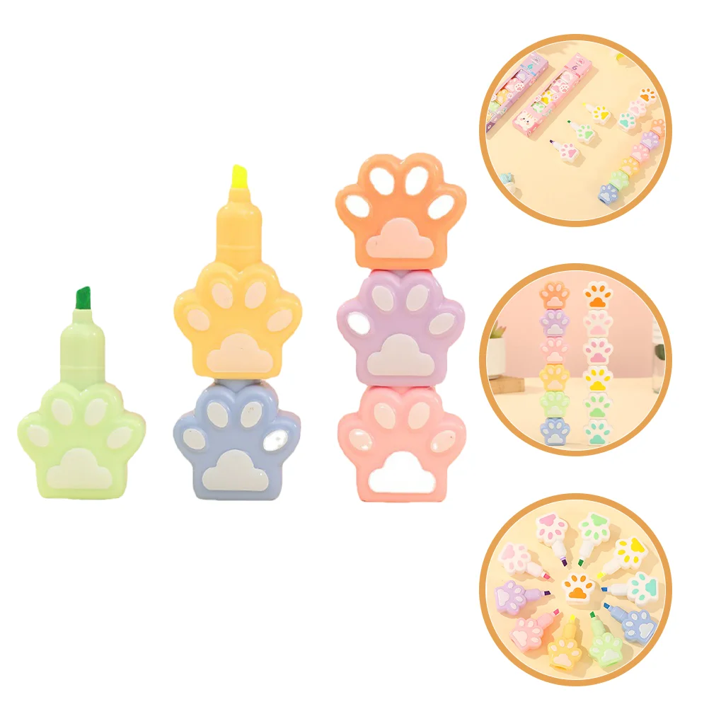 Creative Cartoon Cute Cat Claw Highlighter Wholesale Children's Account Pen Color Marker Pocket Highlighters Plastic Mini