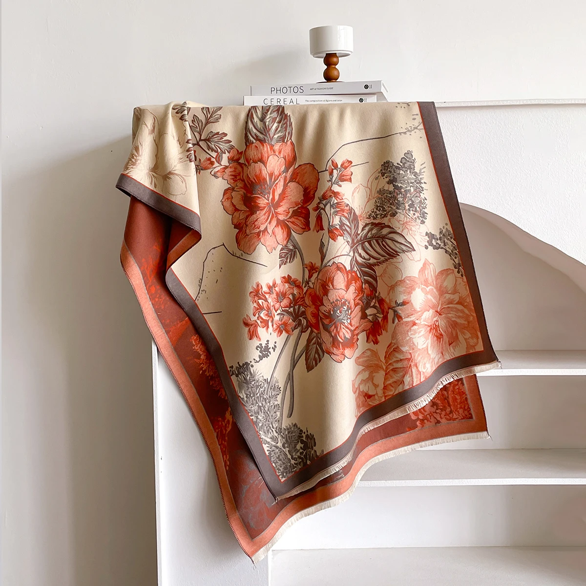 Brand Fashion Winter-Kaschmirschal für Damen – Pashmina-Schal mit Blumenmuster und Quasten, dicker, warmer Wickel- und Poncho – Detail 18