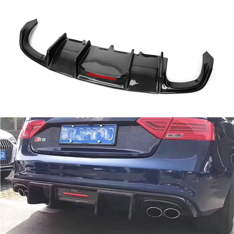 Carbon Fiber Rear Diffuser Lip for Audi A5 B8.5 S5 Coupe Sedan 2012 2013 2014 2015 S Line Sport Bumper Lip with LED Light