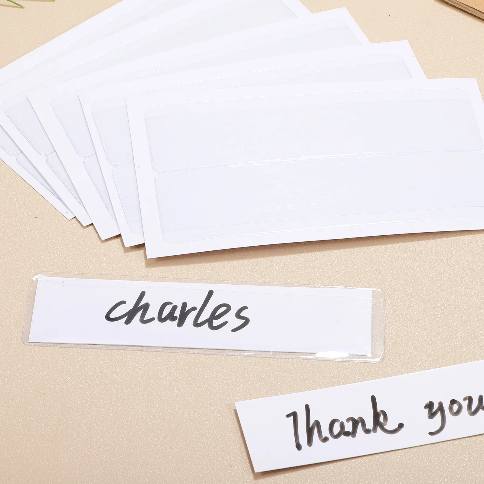 

50Pcs Label Holders Transparent Adhesive Pockets Clear Plastic Sleeves Moisture Resistant for File Drawers Shelf Bin Labels