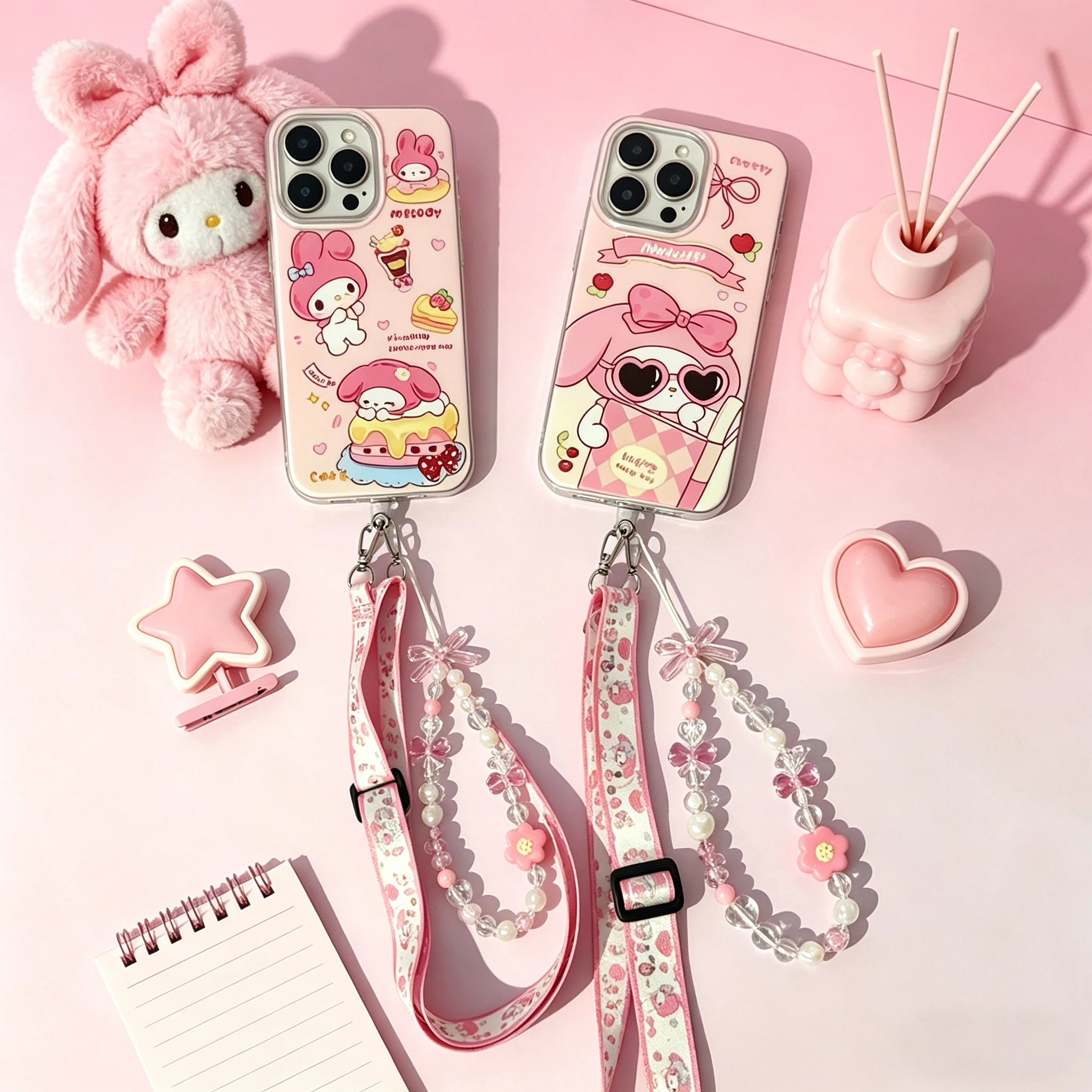 For Samsung Galaxy A50 A51 A52 A53 A54 A55 A70 A71 A72 A22 Note 9 20 Ultra Melody IMD Cream Case with Beaded Lanyard