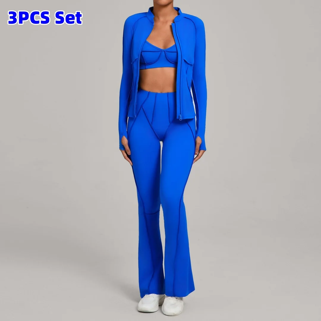 

3 шт., куртка на молнии с начесом, комплект для йоги, спортивный фитнес, узкое пальто с высокой талией, брюки, костюм для йоги, одежда для бега, тренировки, комплект для йоги в тренажерном зале