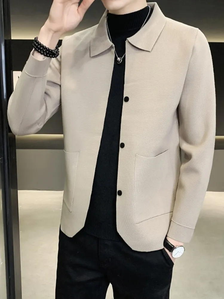 

Мужской вязаный кардиган-свитер на зиму, повседневный, новинка 2025 года, из мягкого полиэфирного волокна, с длинными рукавами, укороченный, с воротником-стойкой, цветной
