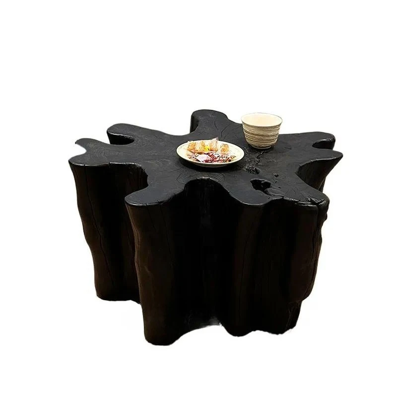black solid wood coffee table, living room home special-shaped wooden pier ornament, homestay decoration