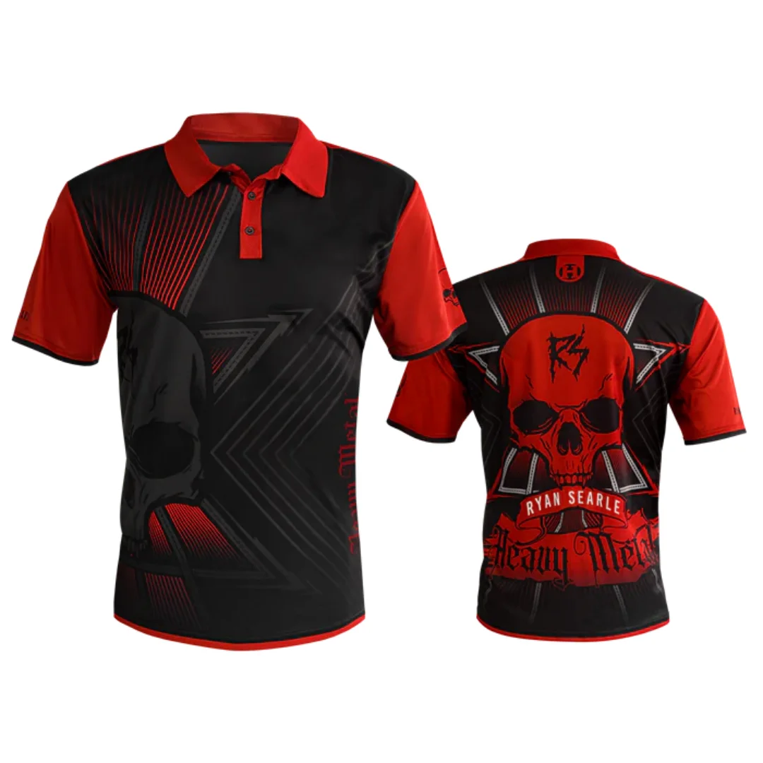 Ryan 'Heavy Metal Searle Offizielles Dart-Shirt – Rot & Schwarz Darts-Trikot Darts-Match-Poloshirt Sport Herren-T-Shirt Kinder-T-Shirt