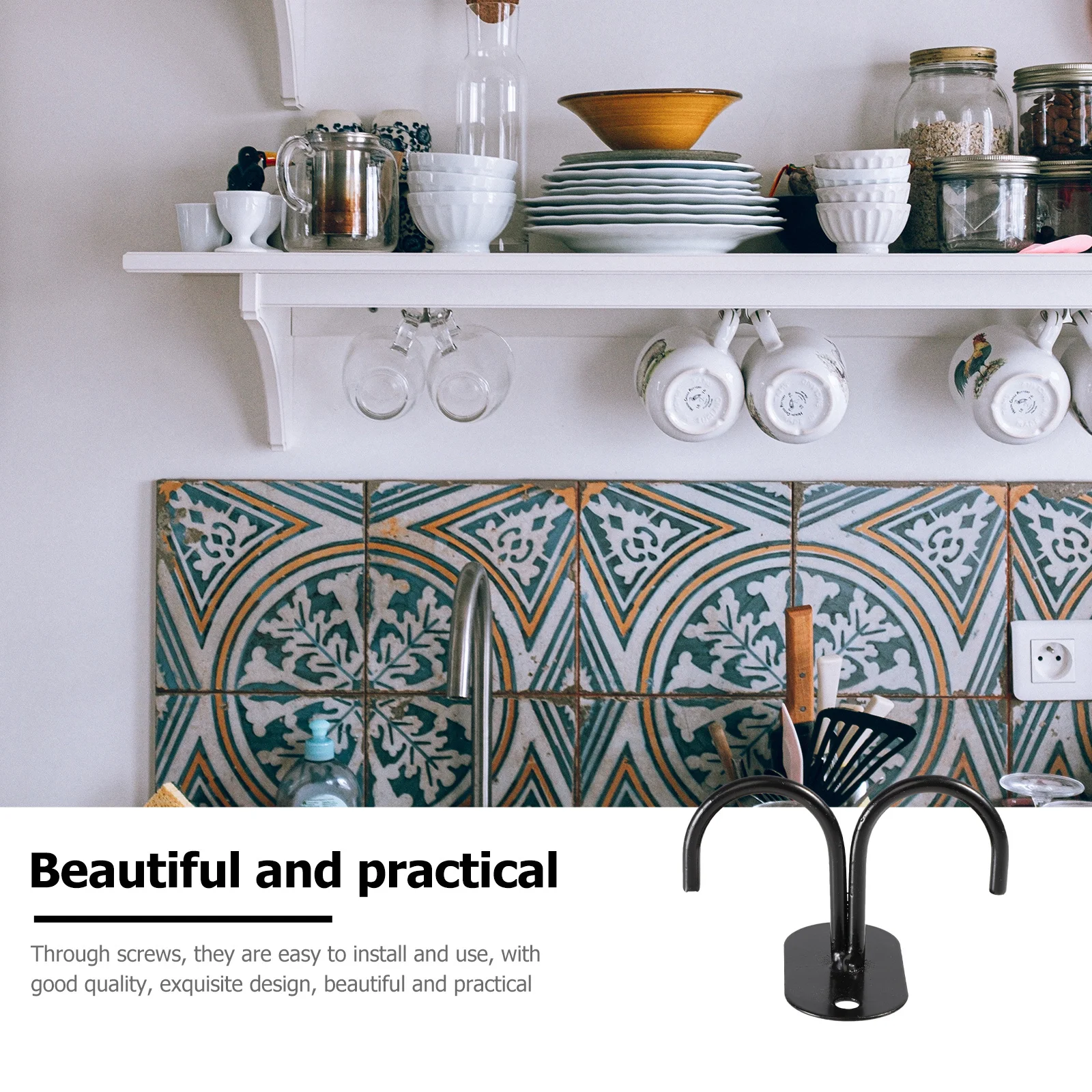 

4pcs Black Mug Racks Under Cabinet For Home Kitchen Cup Storage Hangers Iron Holders Coffee Organizers Household Decorative Rack