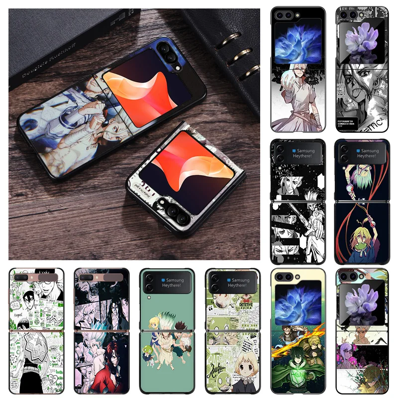 Matte Phone Case For Samsung Galaxy Z Flip6 5G Flip5 Flip4 Flip3 ZFlip 6 3 4 5 Dr. STONE Anime Hard Black Cover