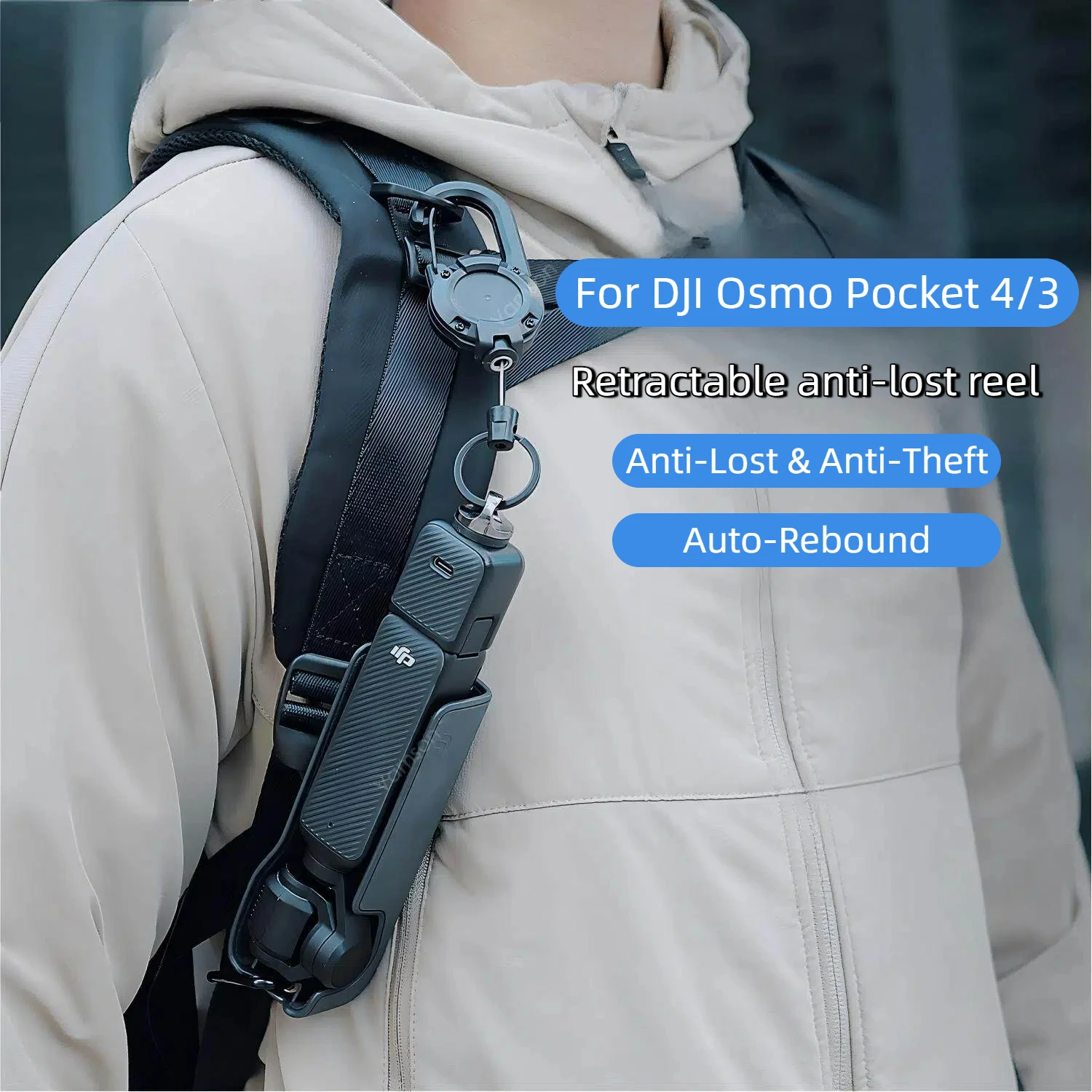 Retractable Camera Anti-Lost Reel, Auto-Rebound Anti-Theft Tether Clip For DJI Osmo Pocket 4 3, Backpack Strap Mount For Vlog