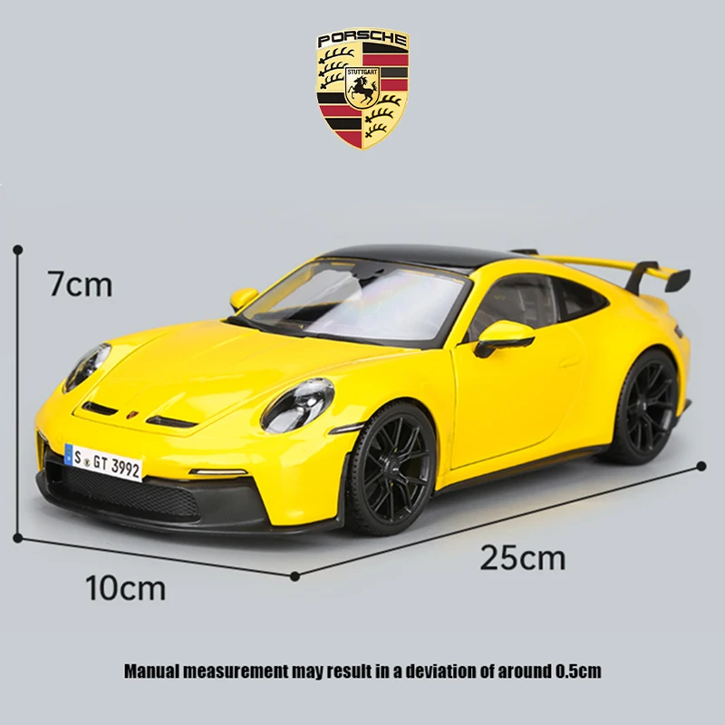 Maisto 1:18 Yellow 2022 Porsche 911 GT3 racing edition die casting alloy car model Art Deco Collection Toy tools gift factory