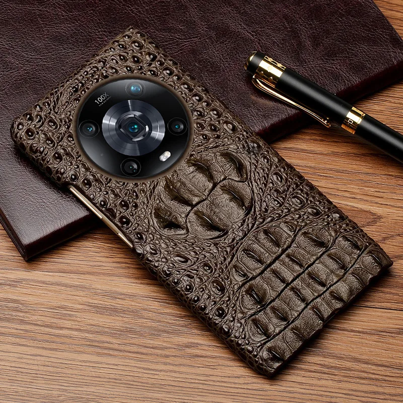 New Luxury Genuinnew Genuine Leather Luxury 3d Crocodile Head Phone Case For Honor Magic 4 3 Magic4 Magic3 Pro Cover Case